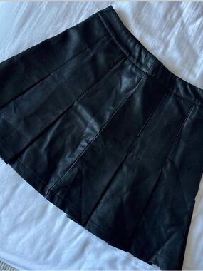Black Faux Leather Pleated Mini Skirt - Women